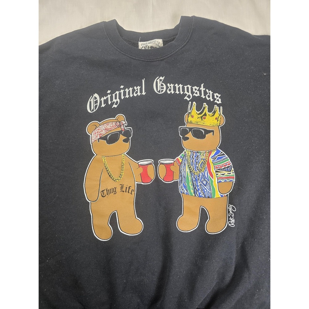 Riot Society Sweatshirt Mens Medium Black Original Gangstas Bear Graphic Hip Hop